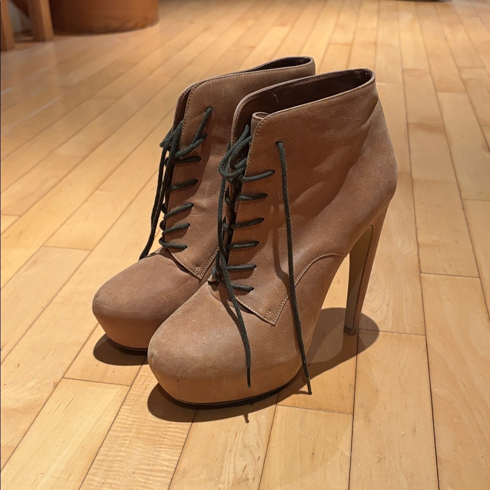 Aldo Tan Lace-Up High Heel Ankle Boots